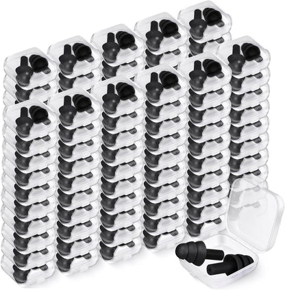 Trelaco 100 Pairs Silicone Ear Plugs Bulk with Case Nrr 29db, Black