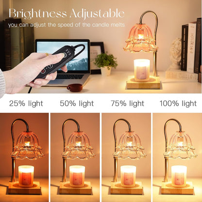 Candeldo Candle Warmer Lamp with Timer, Gold Flower Glass Shade