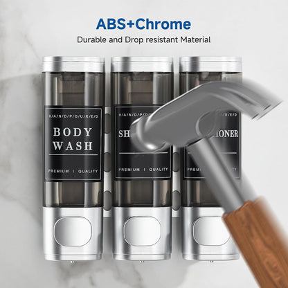 Cabo Deseado Shower Soap Dispenser Wall Mounted No Drill Shampoo Dispenser for Shower Wall Shampoo and Conditioner Dispenser Bathroom Hotel 3 * 350ml Gungray with Labels