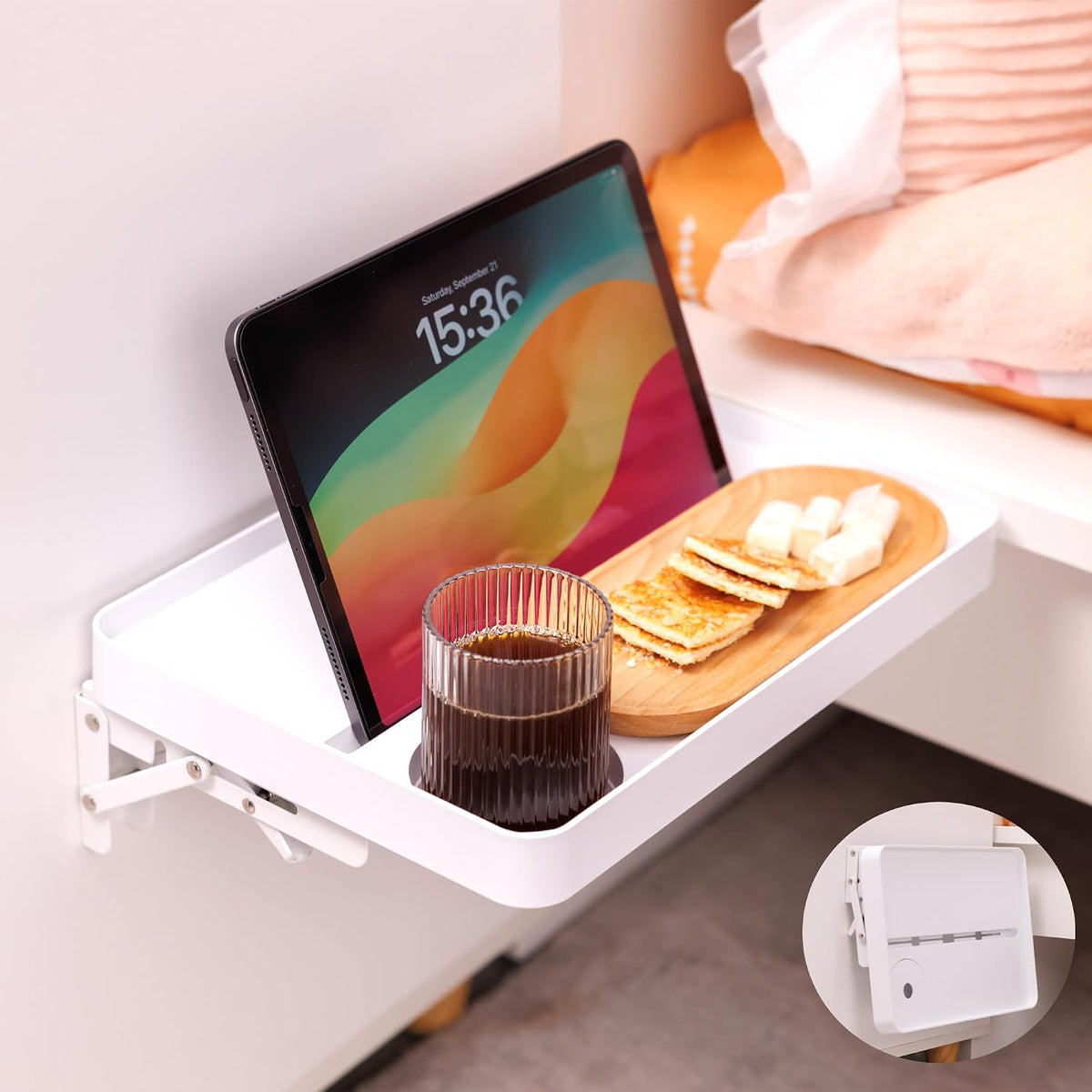 KIWIFOTOS Raised Bedside Shelf for Bed Tray Table Under Mattress