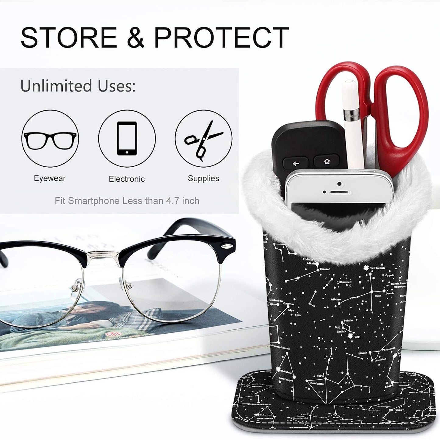 FINTIE Plush Lined Eyeglasses Holder, Glasses Stand Case For Nightstand | Soft Plush Lining, Bedside Eyeglasses Holder, Office Desktop Organizer, Small Item Storage, Anti-Scratch - Colors A