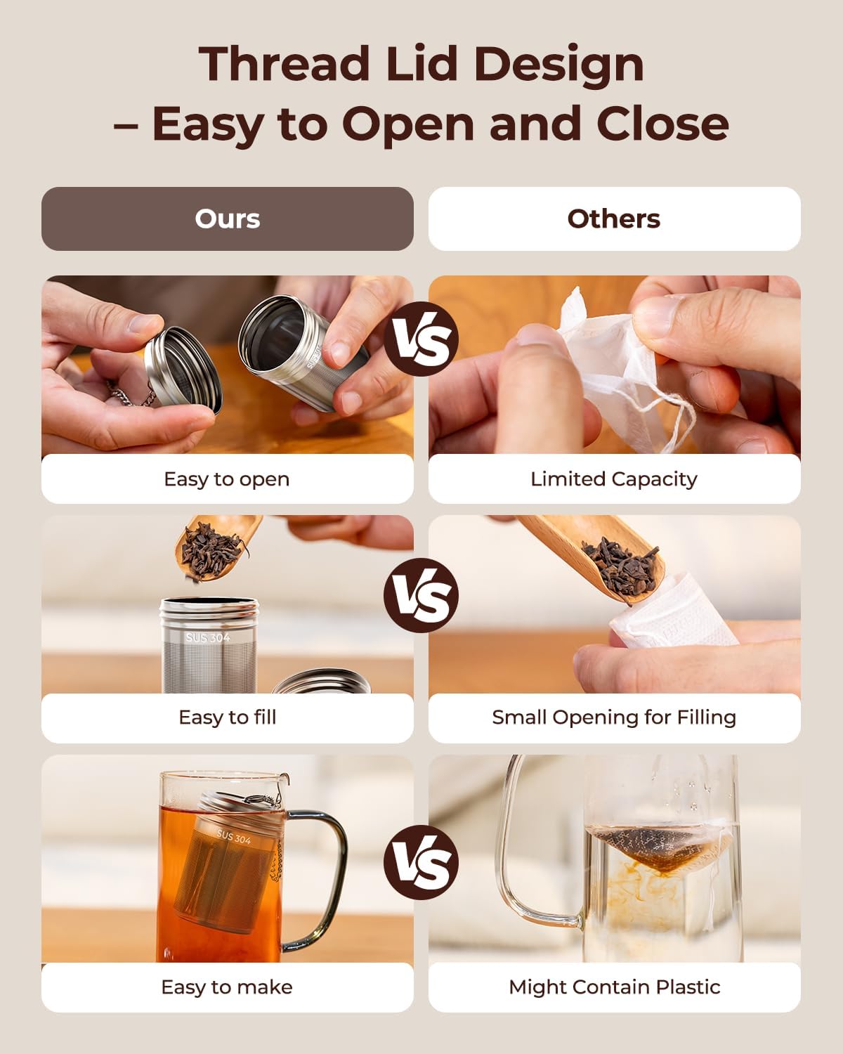 2 Pack Reinmoson 304 Stainless Steel Tea Infuser for Loose Leaf Tea | 1.58” x 2.2” Extra Fine Mesh Tea Strainers Ball, Threaded Lid, Loose Leaf Tea Steeper for Black Tea, Rooibos, etc