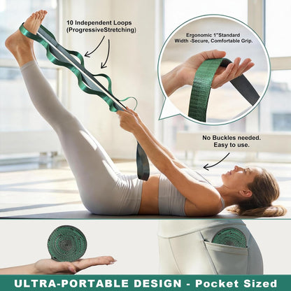 Acozycoo Stretching Strap with Loops for Physical Therapy,Knee,Calf,Back | Yoga Strap for Stretching,Non-Elastic Stretch Band,Rehab,Pilates,Flexibility Training,Hamstring,Leg Lifter,Fascia,Leg,Hip