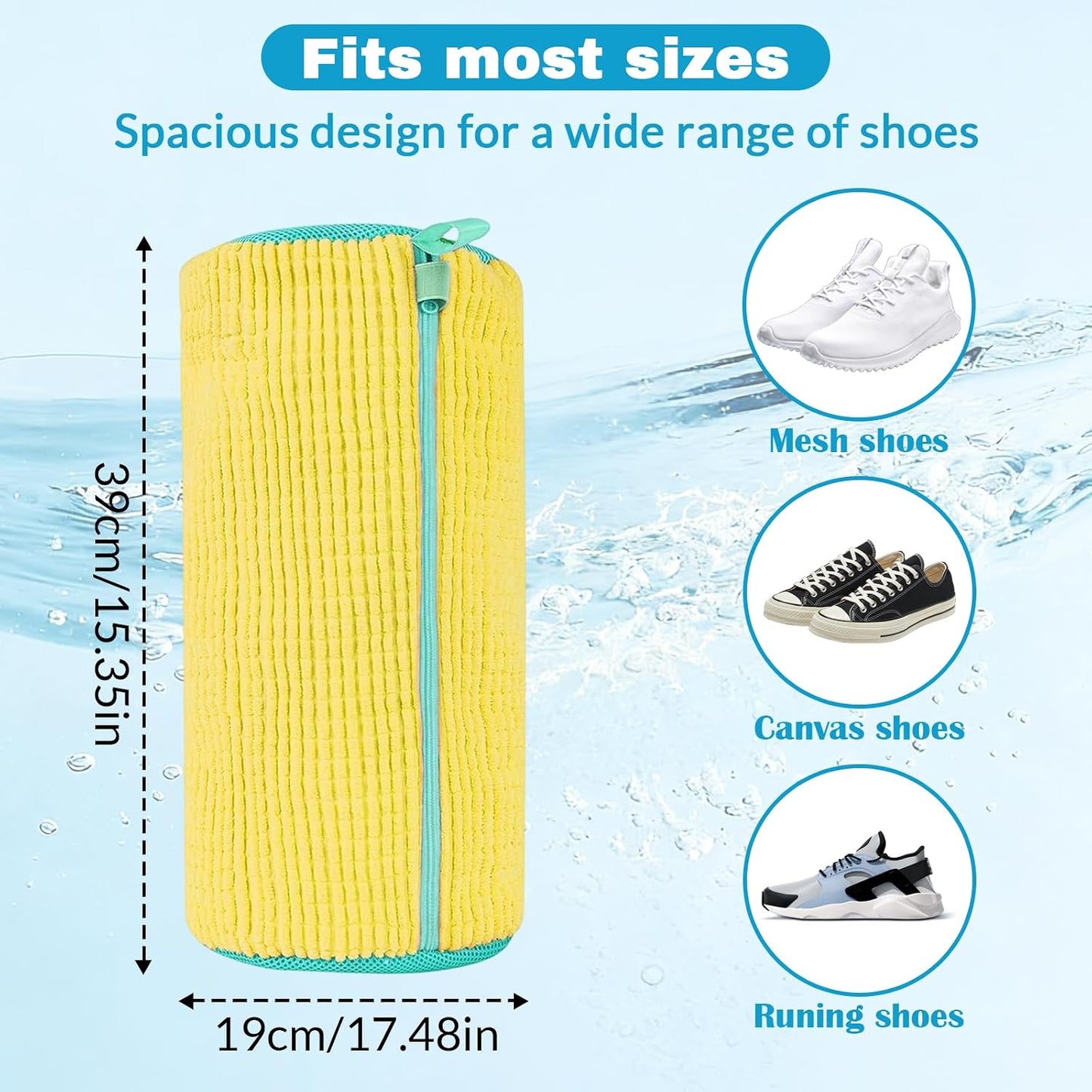 2 Pack Shoe Washing Machine Bag - Laundry Shoe Bag for Washer and Dryer Reusable Sneaker Cleaning Bag with Self-locking Zipper and Fluffy Fibers for All Shoes Types With Self-locking Zipper 360°