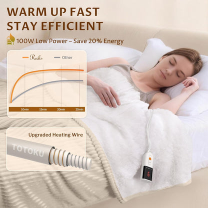 Heated Throw Blanket, 5 Heat Levels, 3 Hours Auto-Off, White | ETL & FCC certified, 50" × 60", OEKO-TEX fabric, machine washable, 100W low energy