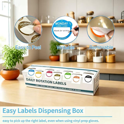 Day Dots Food Labels, 1 Inch 3500 Pcs Removable Date Stickers for Food, 7 Rolls Days of The Week Labels for Restaurant Kitchen Containers, Self Adhesive Day Dot Sticker