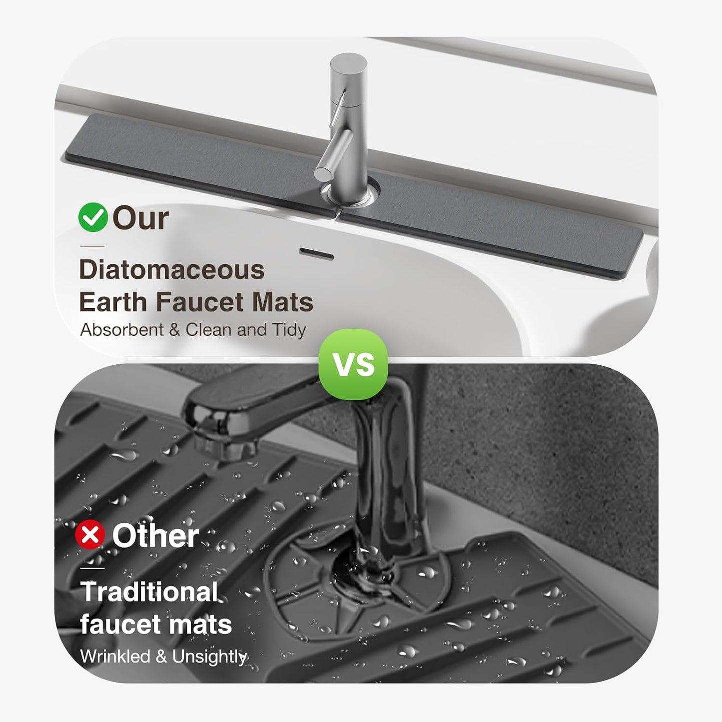 Premium Stone Faucet Mat for Kitchen Sink, 30" x 4" White | Quick Drying & Water Absorbent, Sink Splash Guard Tray for Prevents Moisture Buildup