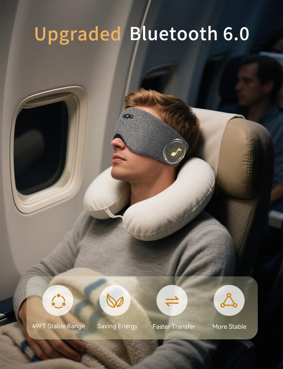 Sleep Headphones Bluetooth 6.0 Sleep Mask for Side Sleepers, 20H Playtime