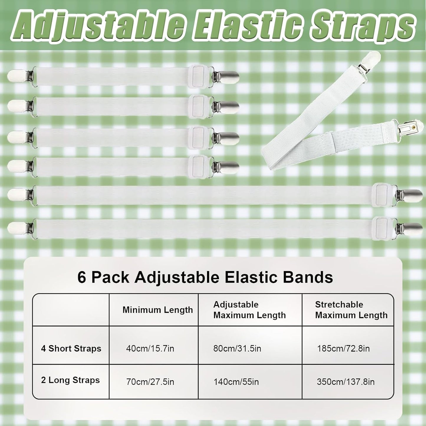 Tablecloth Clips, Multi-Use Sheet Holders for Tables & Beds, 6 Pack | Multi-use clips hold tablecloths and sheets neatly with hidden straps