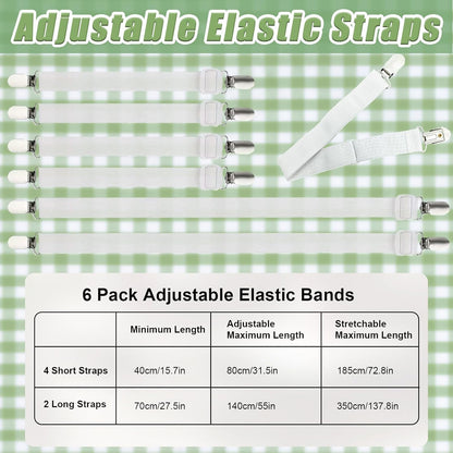 Tablecloth Clips, Multi-Use Sheet Holders for Tables & Beds, 6 Pack | Multi-use clips hold tablecloths and sheets neatly with hidden straps