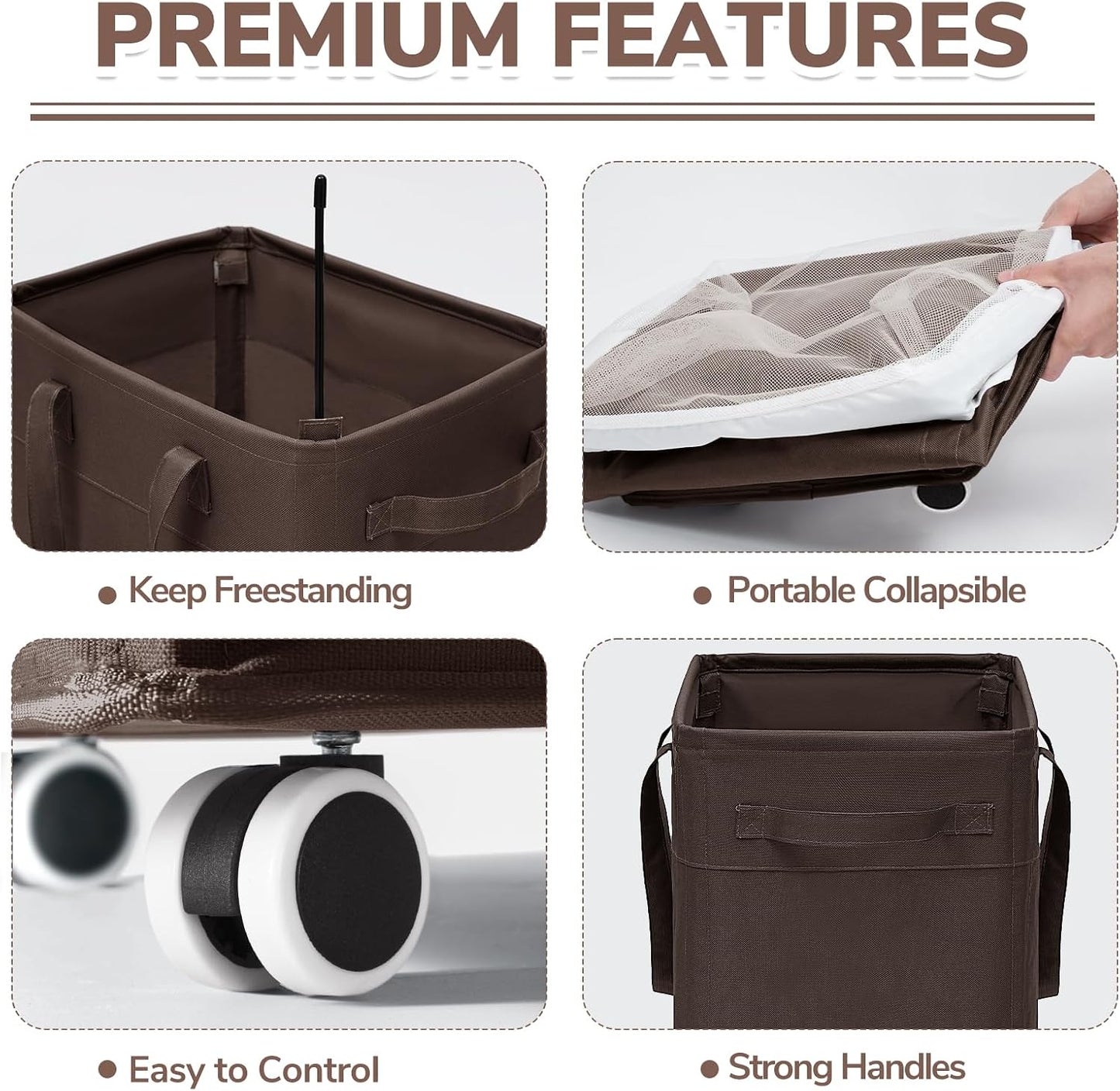 CHICVITA 75L Large Rolling Laundry Basket with Wheels & Wash Bag, Grey | Collapsible design saves space for corner dorms. Removable wash bag for easy laundry transport