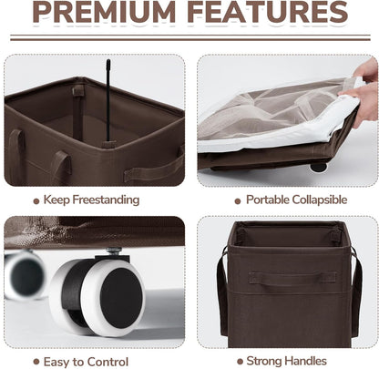 CHICVITA 75L Large Rolling Laundry Basket with Wheels & Wash Bag, Grey | Collapsible design saves space for corner dorms. Removable wash bag for easy laundry transport