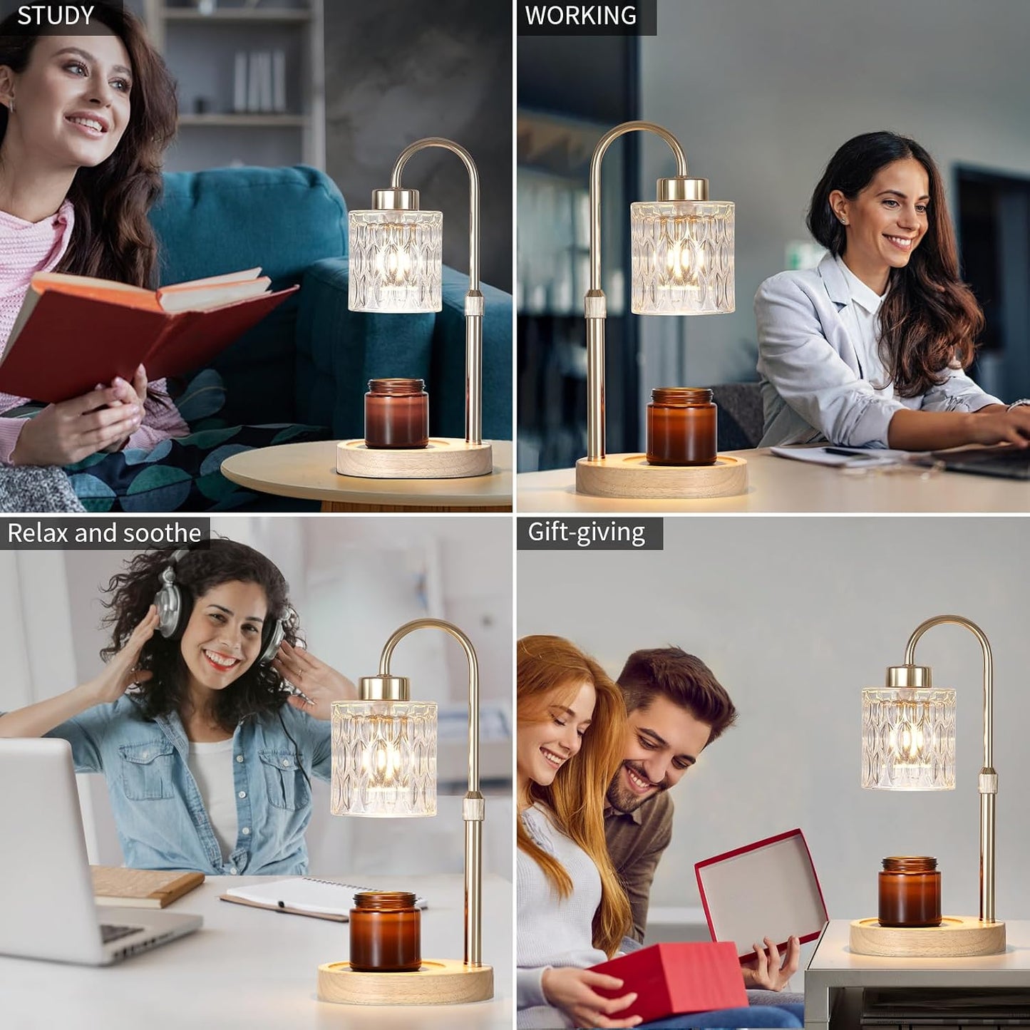 Candle Warmer Lamp with Timer and Dimmer,Electric Gold Light Gifts for Women Melt Wax Warmer Lamp with 2 Bulbs for Candle Jars House Warming New Home Decor Bedroom