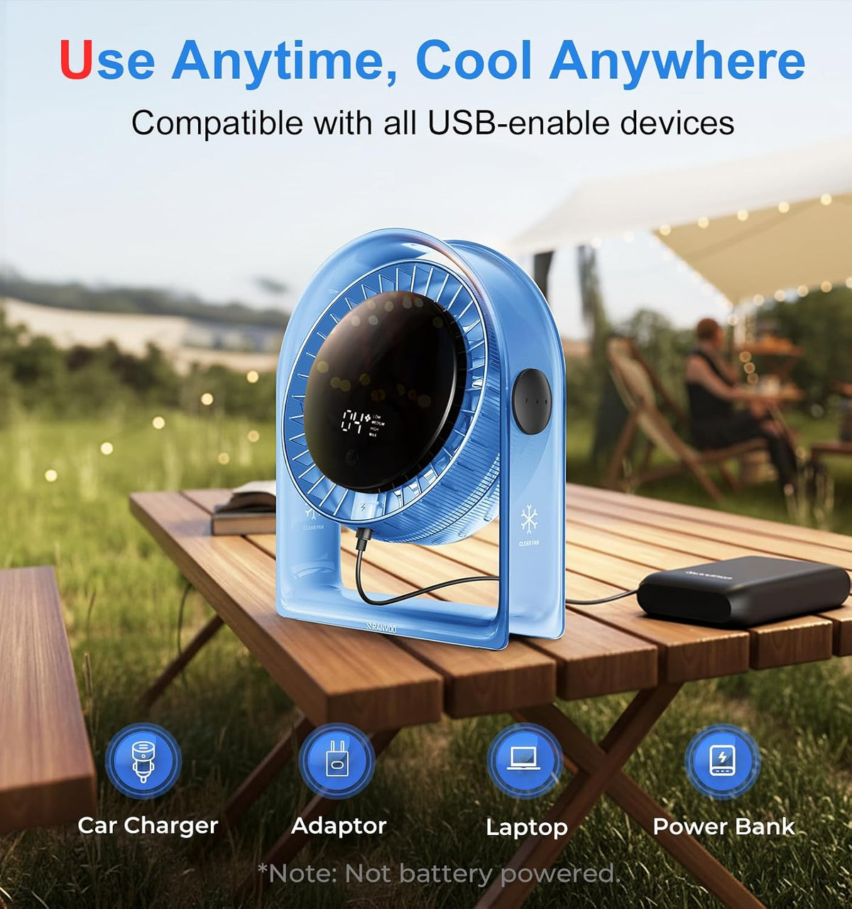 2026 Quiet USB Desk Fan,4 Speeds, 120°Tilt, table Fan for bed & Office