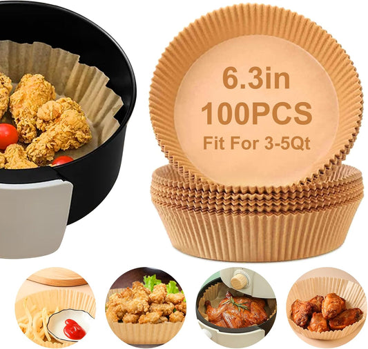 Air Fryer Liners Disposable Paper,100Pcs Airfryer Paper Liners,Non Stick Parchment Paper Liners,Food Grade Air Fryer Accessories for Microwave Oven Steamer 6.3inch Round