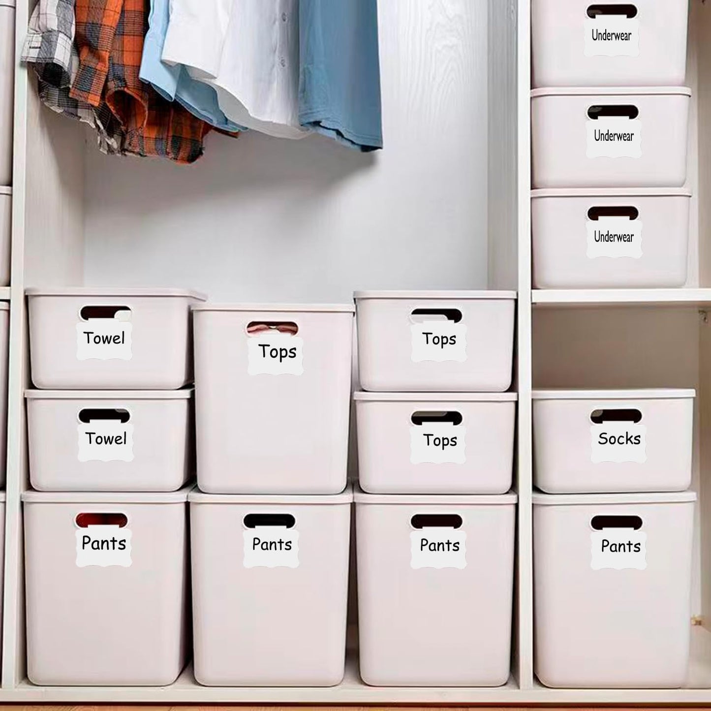 20 Basket Labels Clip On, Reusable Labels for Storage Bins, Removable Chalk Labels for Containers, Kitchen Closet Baskets and Storage Basket Holders with 2 White Chalk Markers