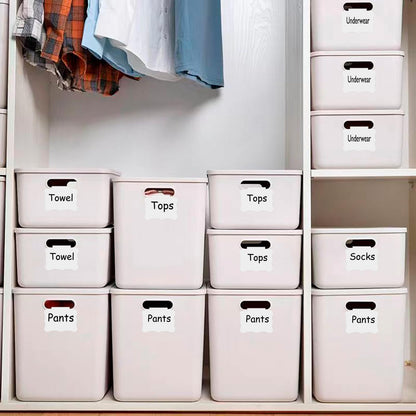 20 Basket Labels Clip On, Reusable Labels for Storage Bins, Removable Chalk Labels for Containers, Kitchen Closet Baskets and Storage Basket Holders with 2 White Chalk Markers