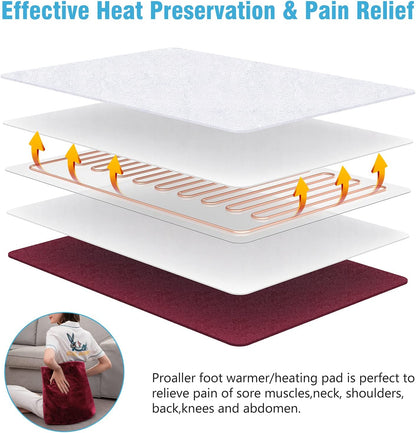 Electric Heated Foot Warmer Soft Flannel Foot Heater with 2h Auto Off & 3 Heat Levels Full Body Use Heating Pad for Feet, Abdomen, Cramps, Pain Relief Pocket Design 16" x 22" Light Grey