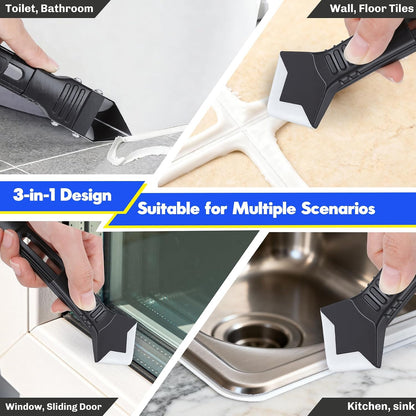 Caulking Tool 5 in 1, Caulk Remover & Silicone Sealant Finishing Kit with Grout Scraper and 6 Silicone Pads, Ideal for Kitchen, Bathroom, and Window Sealing