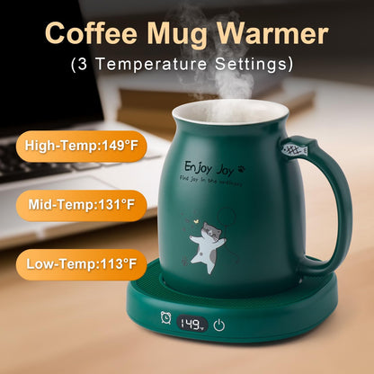 Cat Mug Coffee Mug Warmer Set for Desk Electric Heated Tea Cup Candle Plate | Cute Cat Cup Warmer Set, Self Heating Tea Warmer for Office Home, 8Hrs Auto Shut Off 4 Temperature Setting, Christmas Gift