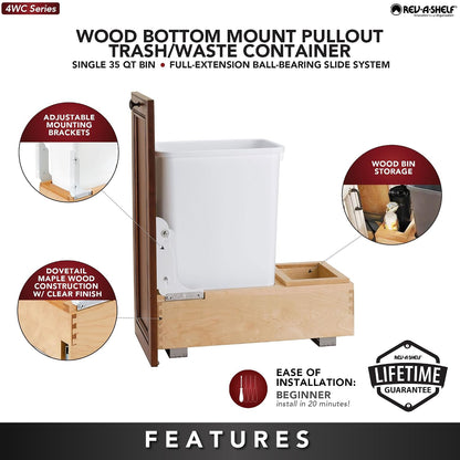 Rev-A-Shelf Double Pullout Trash Can w/Soft-Close Slides, 14.5" Min Opening | Large Capacity Garbage/ Recycling Waste Bins for Under Kitchen Cabinets, Heavy Gauge Wire Construction, 4WC-18DM2