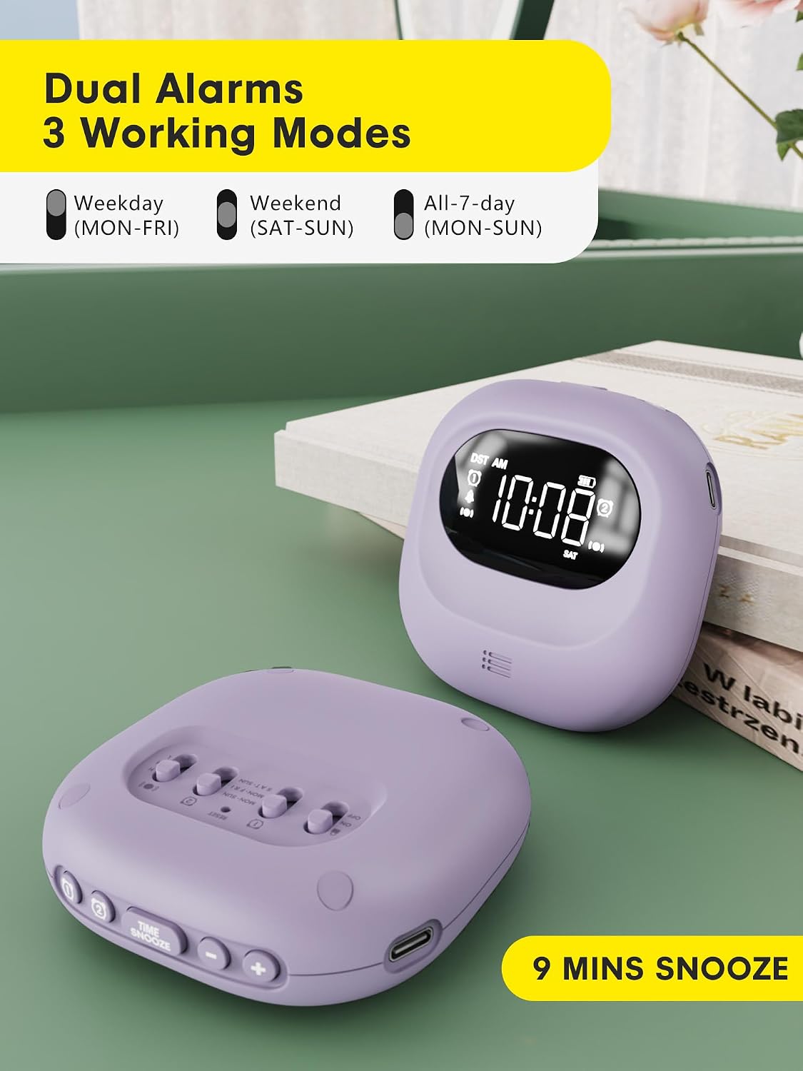Rechargeable Vibrating Alarm Clock Bed Shaker, 3000mAh Portable Dual Alarm Under Pillow for Teens, Adults, Deaf People, 160 Days Standby for Travel, Dorm, Home Use