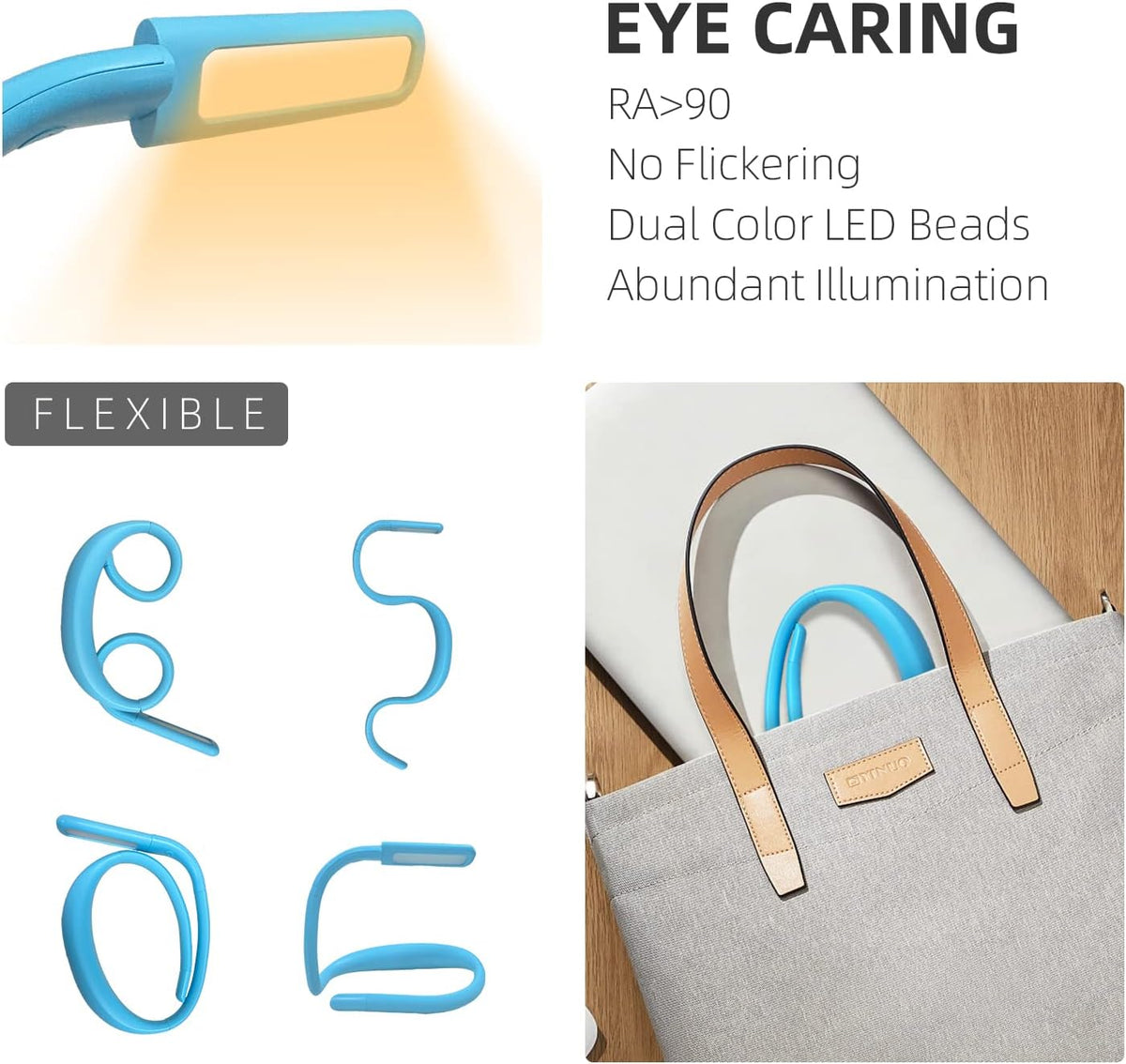 LED Neck Reading Light for Books: 3 Color Adjustable Bendable Arms Black