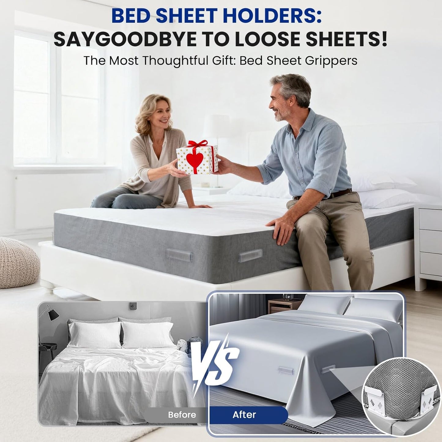 Bed Sheet Holders for Corners, Fitted Sheet Holders for Secure Grip, 4Pack | Heavy Duty Sheet Grippers Keep Sheets Firm & Tight, Bed Sheet Clips with Clear Lock Design, Easy Install for All Mattress
