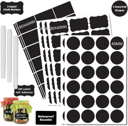 Chalkboard Label 240 Pcs Waterproof Reusable Labels for Food Containers Chalk Sticker Labels with 3 Liquid Chalk Markers for Mason Jars, Parties Decoration, Craft Rooms, Storage, Home, Kitchen