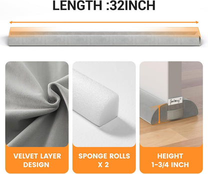 fowong Door Draft Stopper 36" Adjustable Under Door Draft Stopper Soundproofing 30 Inch to 36 Inch Triangle Noise Blocker Seal Large Gap up to 1.7", Easy to Install Grey