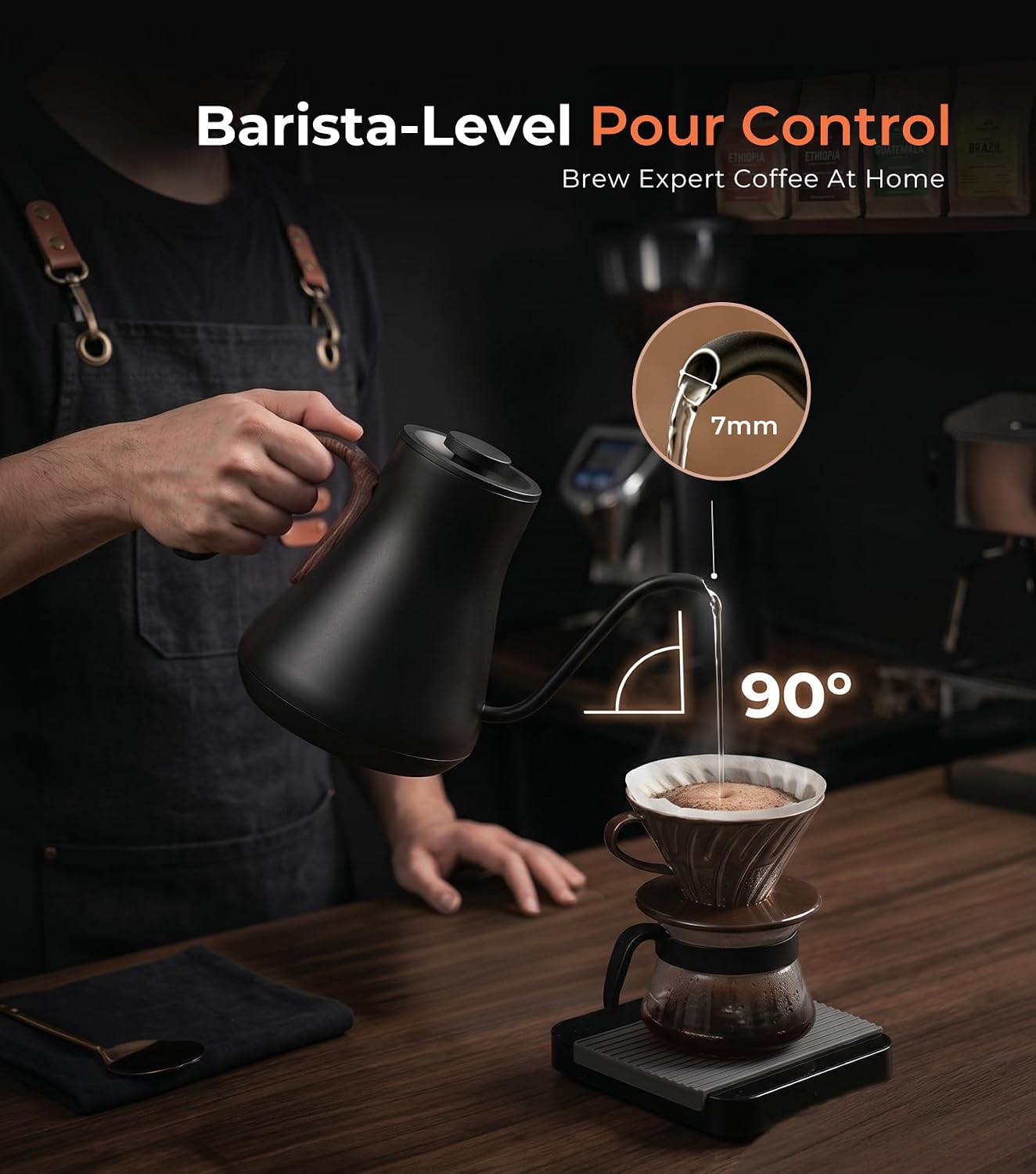Epeios Electric Kettle, Gooseneck Electric Kettle with ±1°F Temperature Control, 1200W Rapid Heating for Pour Over Coffee & Tea, 304 Stainless Steel Interior, Auto Shut-Off, 0.9L, Black | Rapid Heating, Precision Pour-Over for Coffee & Tea,Smart Hot