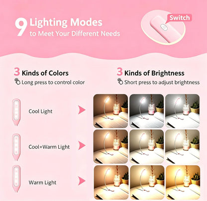 Mini Book Light, Rechargeable Up to 60 Hours, 9-Level Brightness, Easy Clip On Lamp for Night Reading in Bed, Eye Protection Table Light for Bookworms, Kids