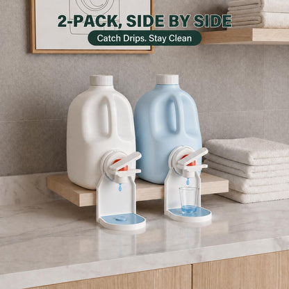 2-Pack Laundry Detergent Cup Holder & Fabric Softener Drip Catcher, Easy-Press Lever with Secure Spout Clamp, Removable Drip Tray & Non-Slip Pad, Helps Reduce Sticky Residue and Keep Washer Cleaner