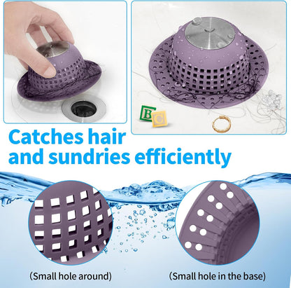 Aluvor Shower Drain Hair Catcher Bathtub Drain Cover Sink Drain Protector | Bathroom Sink & Bathtub Drain Strainer for Pop-Up & Regular Drains, Silver Grey