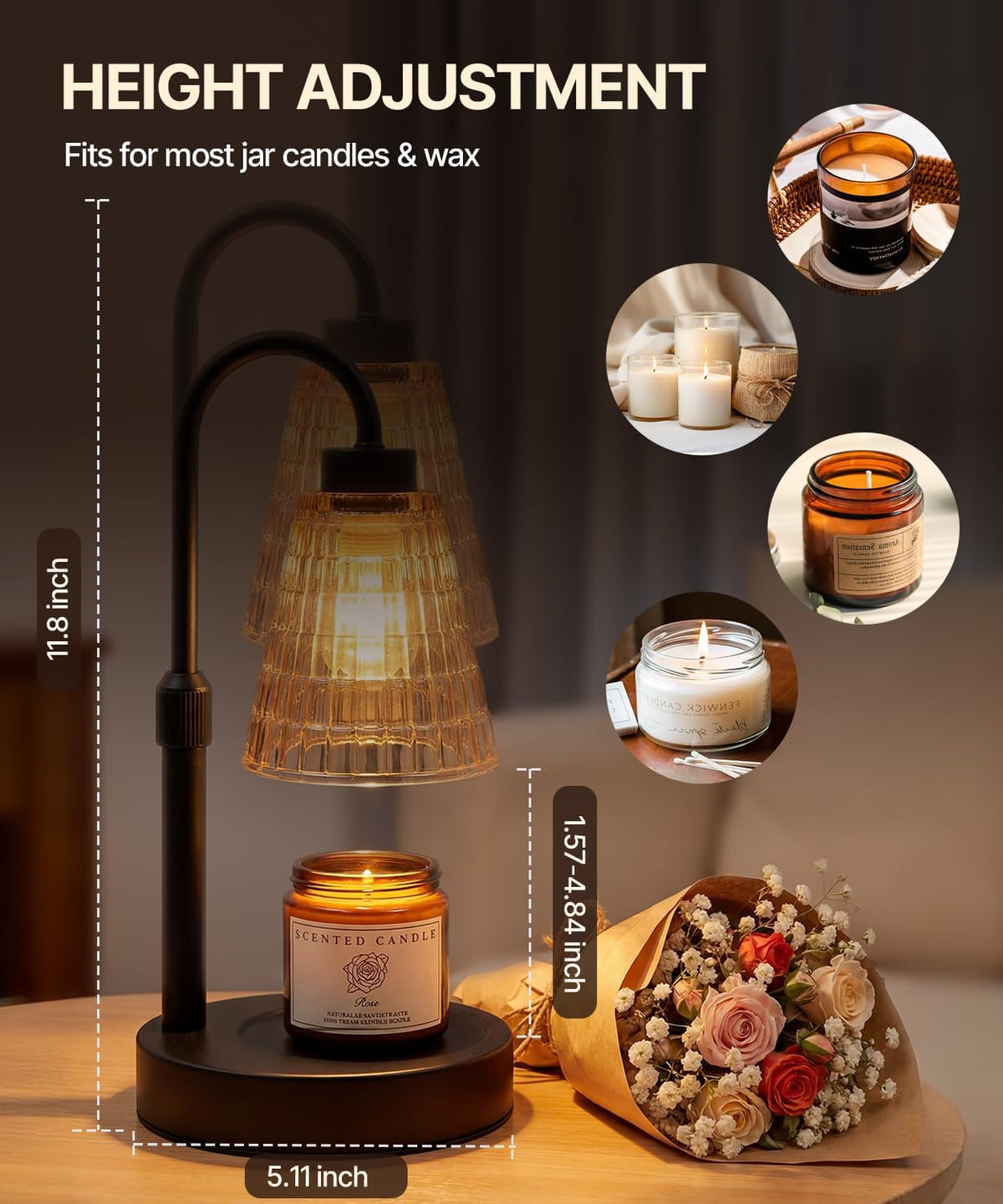 Candle Warmer Lamp with Timer Dimmer,2 Bulbs, Round