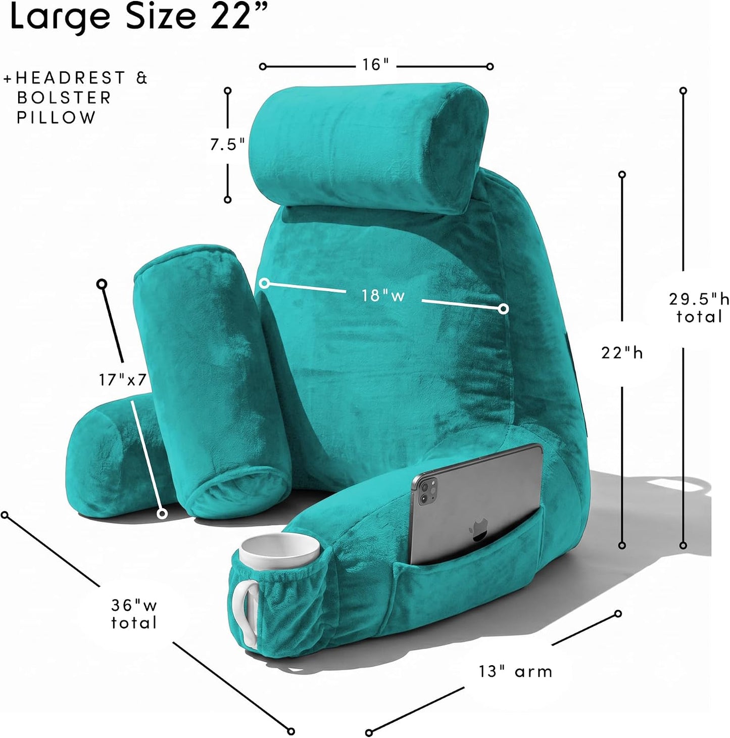 Nestl Reading Pillow with Shredded Memory Foam, Designed for Sitting Up in Bed and Couch, Back and Arms Adjustable Support for Adult & Teens Backrest Pillows for Reading, with Washable Cover Dark Grey