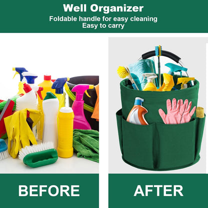 Cleaning Caddy with Handle, Cleaning Products Organiser, 17L Foldable Storage Basket, Cleaning Caddy Organiser, Portable Multi Cleaning Bucket Bag for Home, Garden (Black)