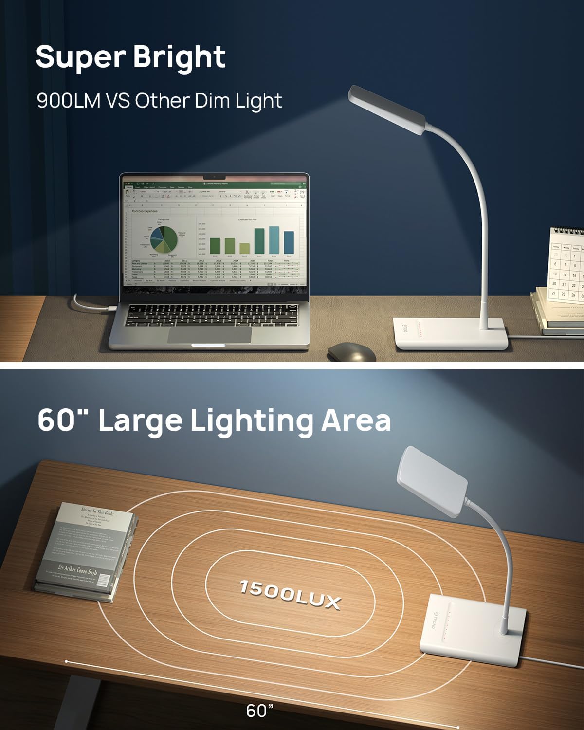 TROND Desk Lamp, Dimmable Eye-Caring Table Lamp, Memory Function, Black | 3 Color Modes 7 Brightness Levels, Flexible Gooseneck, Touch Control, Desk Light for Home Office Dorm Room Essentials