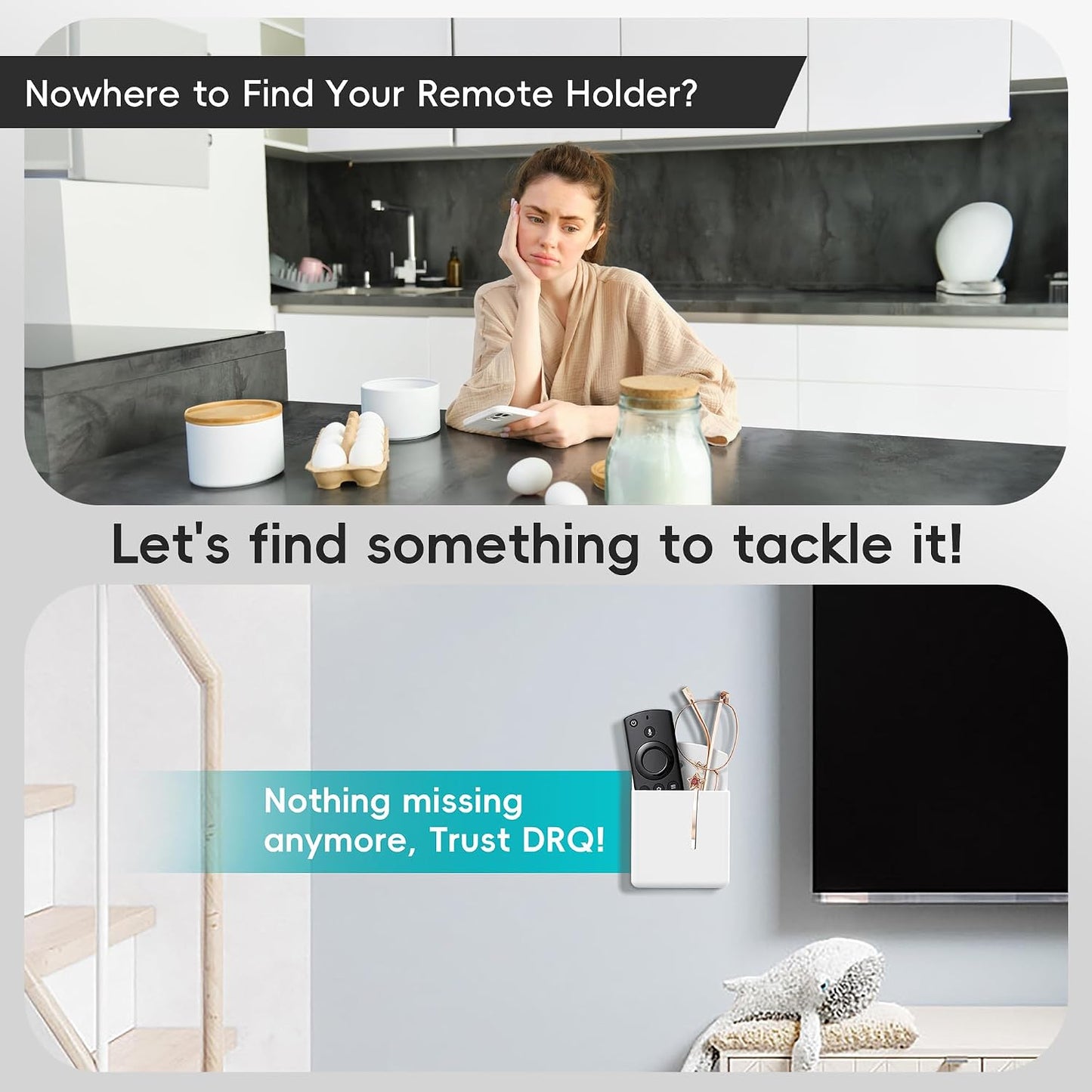DRQ 2-Pack Remote Control Holder, Adhesive Wall-Mount Remote Holder, Black | TV controller organizer doubles as a wall pen holder for desk accessories and small-item storage at home, office, or school.