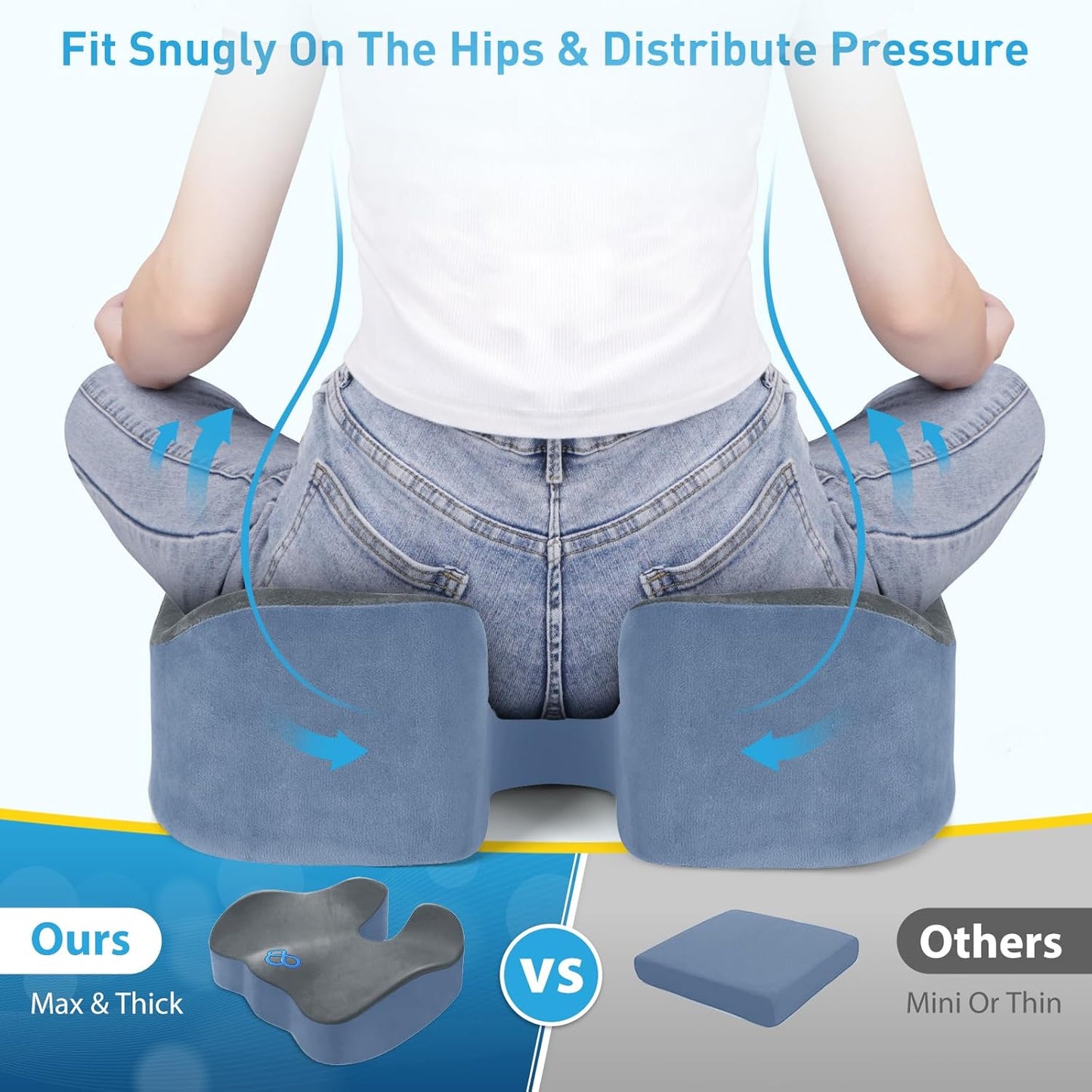 BlissTrends Memory Foam Seat Cushion for Office Chair & Car Seat, Black | 4.7in Ergonomic Tailbone & Sciatica Support with Removable Velvet Cover for Pressure Relief and Long Sitting Comfort