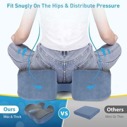 BlissTrends Memory Foam Seat Cushion for Office Chair & Car Seat, Black | 4.7in Ergonomic Tailbone & Sciatica Support with Removable Velvet Cover for Pressure Relief and Long Sitting Comfort