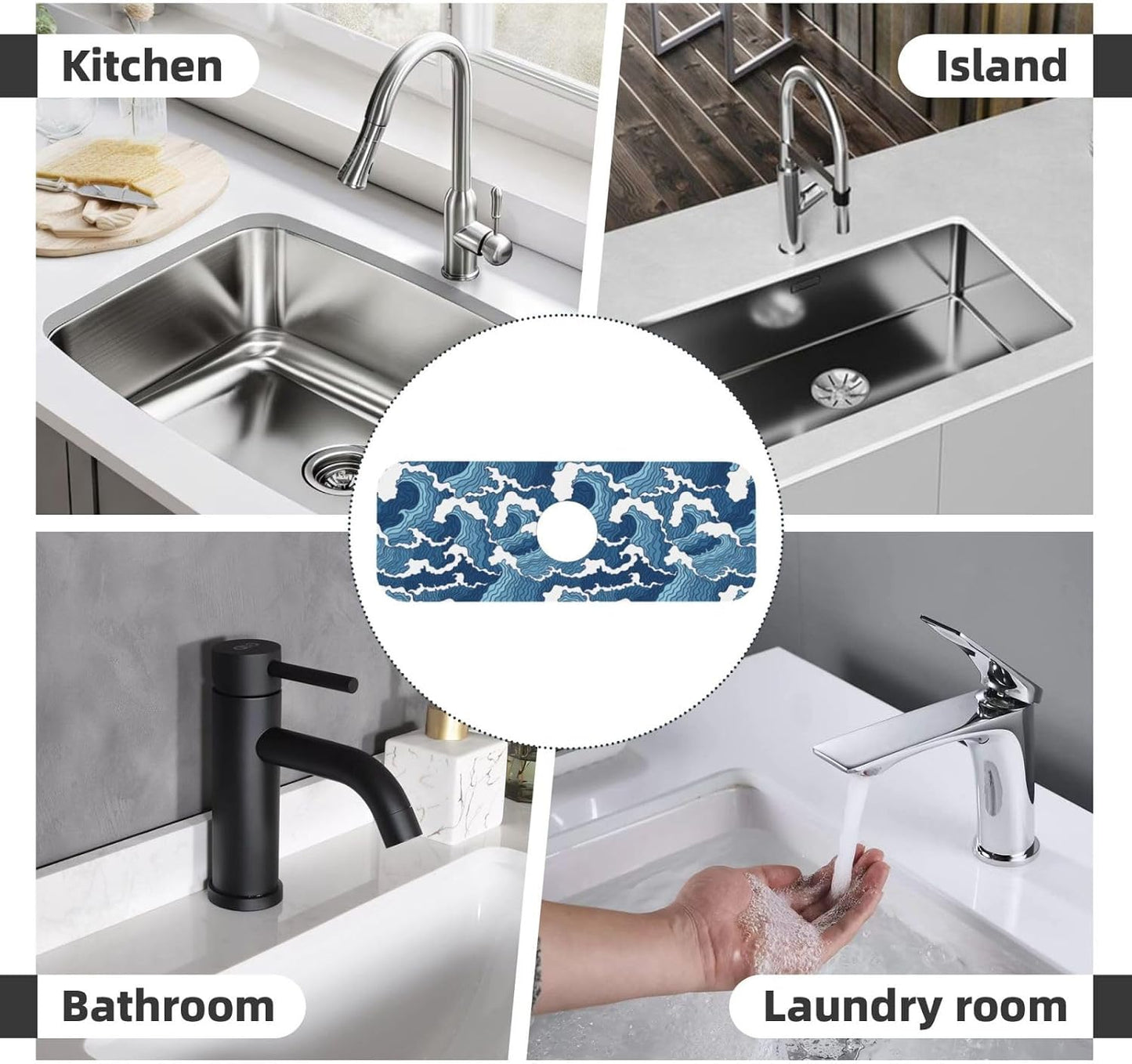 Wildflowers Floral Flower Kitchen Sink Splash Guard Faucet Mat Super Absorbent Fast Drying Mat Sink Gadgets-Fast Drying Pad Sink Mat For Kitchen Bathroom (15" X 5.5" )
