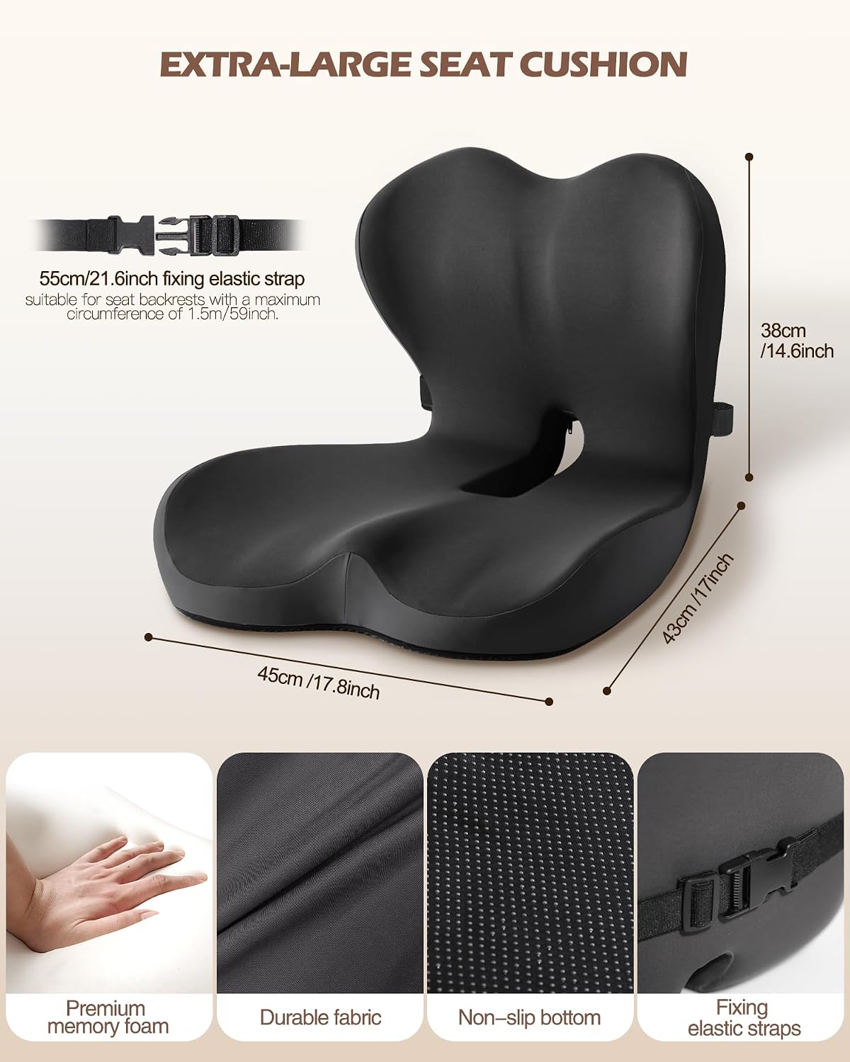 Office Chair Cushion for Tailbone & Low Back Pain Relief, Seat Cushions for Office Chairs with Comfortable Foam and High Backrest, Suitable for Office Chairs, Cars, Trucks, and Home Chairs