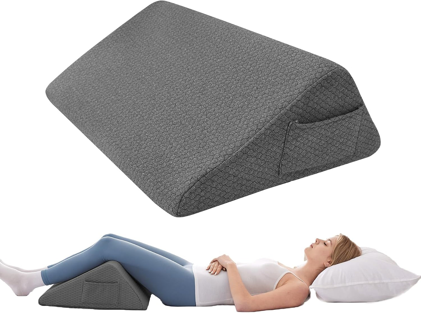Bedluxe Knee Pillow for Back Sleeping, Leg Pillow Knee Wedge Pillow, Memory Foam Wedge Pillows for Legs Post Surgery, Triangle Pillow for Knee Support, Leg Elevation, Knees Hip Back Pain Relief, White