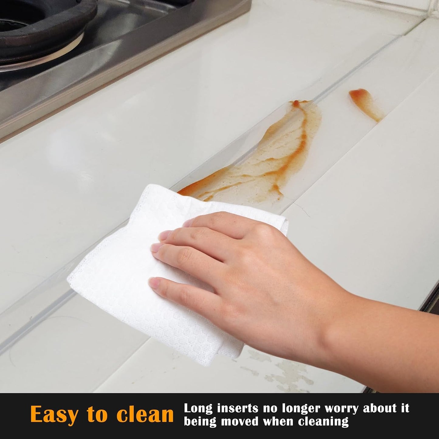 Silicone Stove Counter Gap Cover - 25 Inch Gap Filler 2 Pack Black | Long gap filler seals spills between kitchen appliances Stovetop oven countertop; stove gap cover, gas stove side gap covers