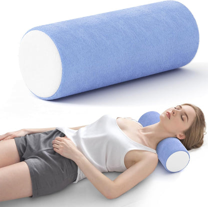 Neck Roll Pillow for Neck Pain Relief - Memory Foam Neck Support Pillow for Bed | Round Neck Pillow for Sleeping, 15.7 * 6 * 6 inch (Cool-Blue)