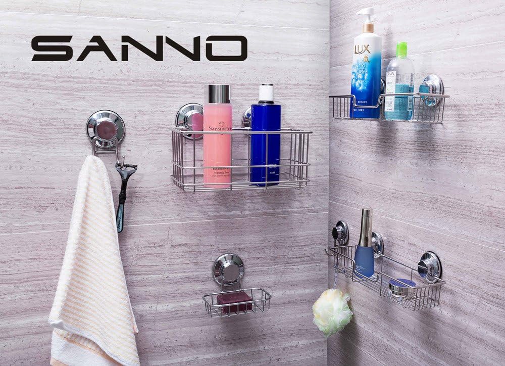 SANNO Suction Cup Hooks, Shower Squeegee Holder, Towel Robe Loofah Holder, Bathroom Kitchen Shower Wall Hooks, Bathroom Accessories, Black (2 Pack)
