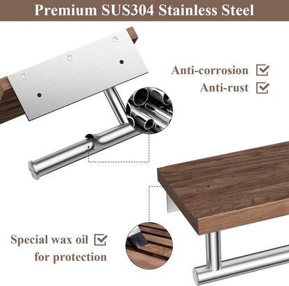Tindbea Toilet Paper Holder with Wood Shelf, Wooden Wall Mount Tissue Paper Roll Holder, Matte Black Stainless Steel Bathroom Accessories Decor Household Home Apartment Restroom Essentials (Walnut)