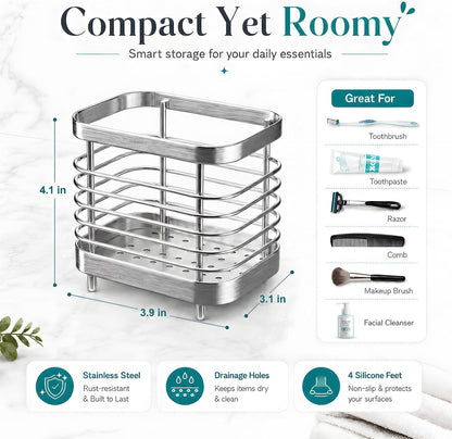 Stainless Steel Electric Toothbrush Holder for Bathroom with Drainage | Anti-Slip Countertop Tooth Brush Holder Caddy Stand, Toothbrush and Toothpaste Organizer, Black Bathroom Accessories Decor