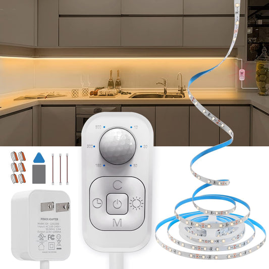 DGD Motion Sensor Led Light Strip with UL FCC Plug Adapter, Dimmer, Timer